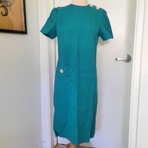 🍄 Vintage 80s Albert Nipon Petites Dress Aqua Sz S